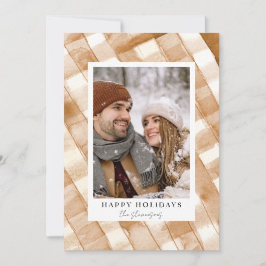 Rustieke vrolijke feestdagen geruite fotokaart kaart (Voorkant)