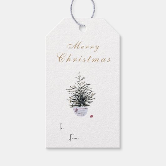 Rustieke Vrolijke Kerst Waterverf Tree Vakantie Cadeaulabel (Voorkant)