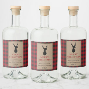 Rustieke Vrolijke Kerstmis Rood Plaid Kraft Likeurfles Etiket