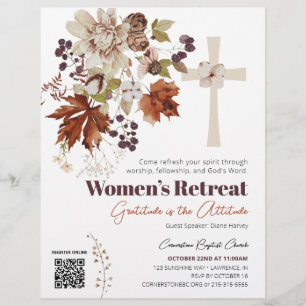 Rustieke vrouwenkerkontmoeting herfst bloemstuk flyer