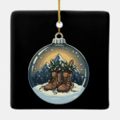 Rustieke wandelschoenen Mountain Scene Kerstmis Keramisch Ornament (Achterkant)