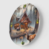 Rustieke Warm Waterverf Log Cabin Grote Klok (Hoek)