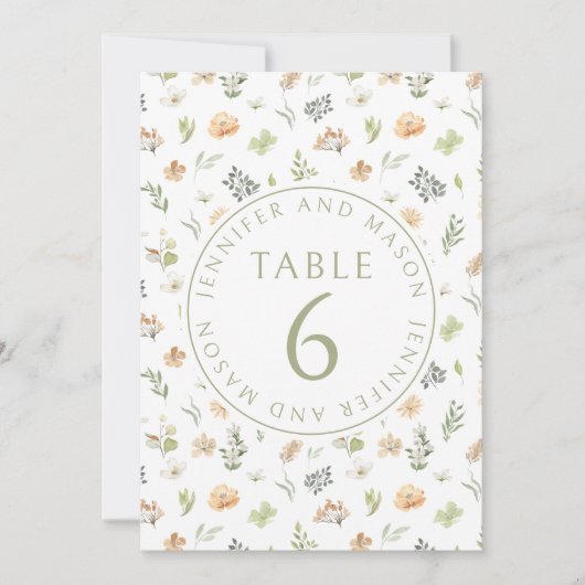 Rustieke warme wilde bloem bruiloft tafel nummers kaart (Voorkant)