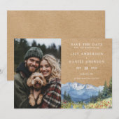 Rustieke Waterverf Berg Bloemen Fotobruiloft Save The Date (Voorkant / Achterkant)