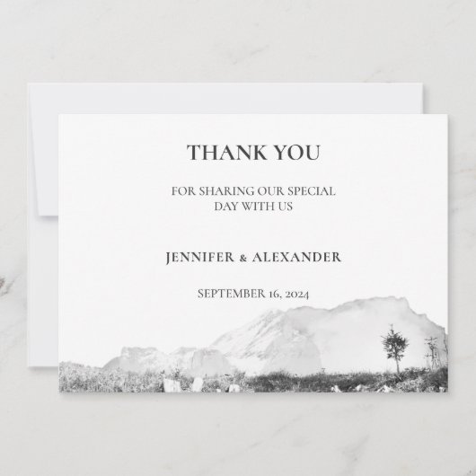 Rustieke waterverf berg bruiloft foto Dank u (Voorkant)