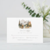 Rustieke Waterverf Berg Bruiloft RSVP Kaart (Staand voorkant)