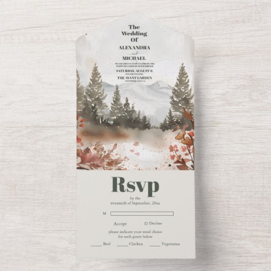 Rustieke Waterverf Bergbos Winter All In One Uitnodiging (Binnen)