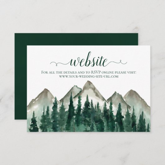 Rustieke Waterverf Bergen & dennenbruiloft Website Informatiekaartje (Voorkant / Achterkant)
