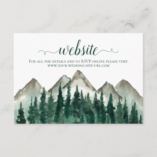 Rustieke Waterverf Bergen & dennenbruiloft Website Informatiekaartje (Voorkant)