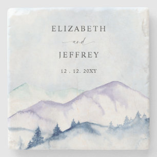 Rustieke Waterverf Bergen Outdoor Pine Bruiloft Stenen Onderzetter