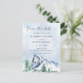 Rustieke Waterverf Bergen Pine Save the Date Briefkaart (Staand voorkant)