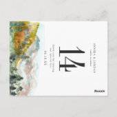 Rustieke Waterverf Bergen Trouwtafel nummer Briefkaart (Achterkant)