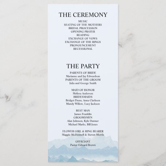 Rustieke waterverf berglandschap bruiloft programma (Achterkant)