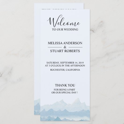 Rustieke waterverf berglandschap bruiloft programma (Voorkant / Achterkant)