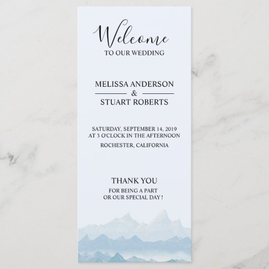 Rustieke waterverf berglandschap bruiloft programma (Voorkant)