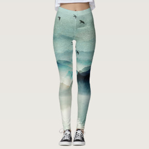 Rustieke waterverf berglandschap leggings