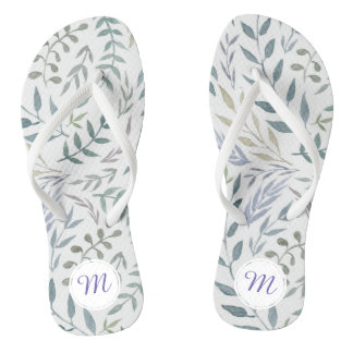 Rustieke Waterverf bladeren en gebladerte monogram Teenslippers
