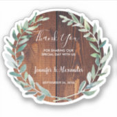 Rustieke Waterverf bladeren hout Dank u bruiloft Sticker (Voorkant)