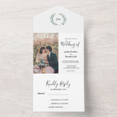 Rustieke waterverf bladeren monogram foto Bruiloft All In One Uitnodiging (Binnen)