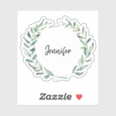 Rustieke waterverf bladeren monogram naam sticker (Vel)
