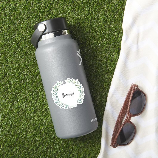 Rustieke waterverf bladeren monogram naam sticker (HydroFlask Insitu)