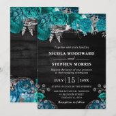 Rustieke Waterverf Blauwgroen en Silver Flowers Br Kaart (Voorkant / Achterkant)