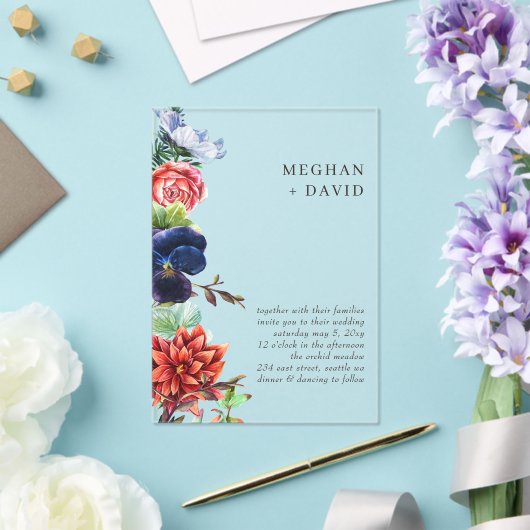 Rustieke Waterverf bloeit bloemenbruiloft Acryl Uitnodigingen (Insitu (Huwelijk))