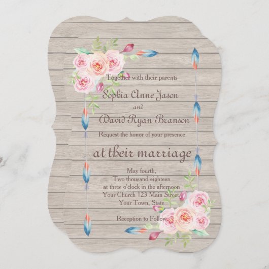 Rustieke Waterverf Bloem Oude Houten Trouw Uitnodi Kaart (Voorkant / Achterkant)