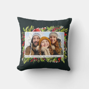 Rustieke waterverf Bloemen Bladeren Kerstfoto Kussen