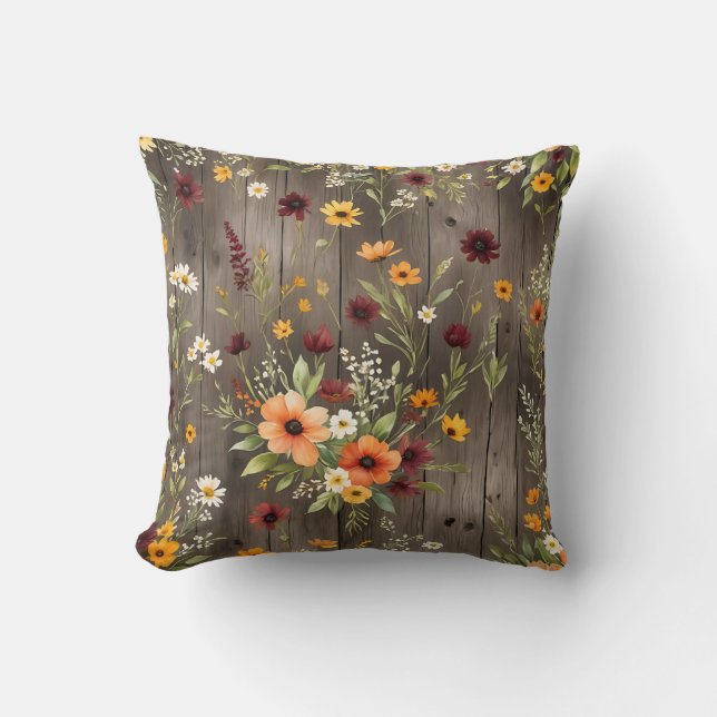 Rustieke Waterverf Bloemen met Wildflowers Kussen (Voorkant)