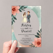 Rustieke Waterverf Bloemenbruid en bruidegom bruil Acryl Uitnodigingen (Insitu (Draagbaar))