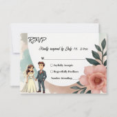 Rustieke Waterverf Bloemenbruid en bruidegom bruil RSVP Kaartje (Voorkant)