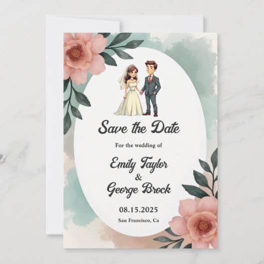 Rustieke Waterverf Bloemenbruid en bruidegom bruil Save The Date (Voorkant)
