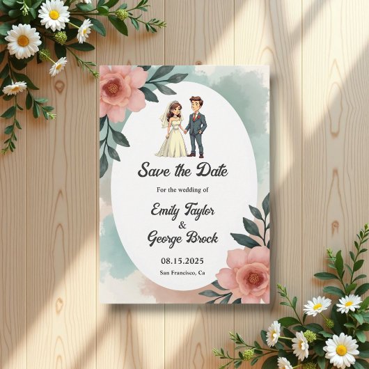 Rustieke Waterverf Bloemenbruid en bruidegom bruil Save The Date