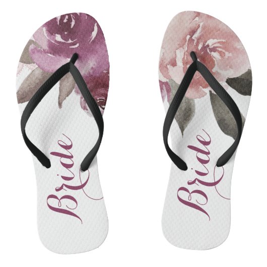Rustieke waterverf bloemenbruid herfst bruiloft teenslippers (Voetbed)