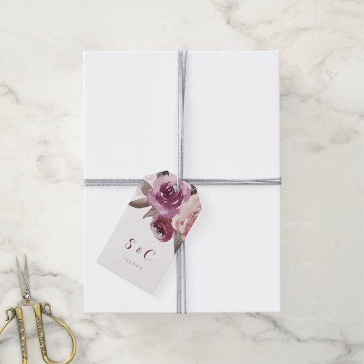 Rustieke waterverf bloemenherfst bruiloft monogram cadeaulabel (Met Touw)