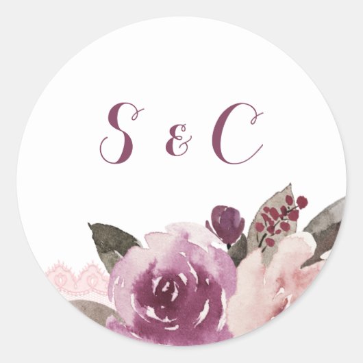 Rustieke waterverf bloemenherfst bruiloft monogram ronde sticker (Voorkant)