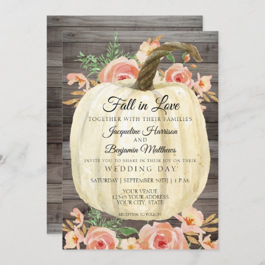 Rustieke waterverf bloemenkranen pompoen perzik ko kaart (Voorkant / Achterkant)