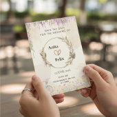 Rustieke Waterverf Bloemenkrans Save the Date Kaart