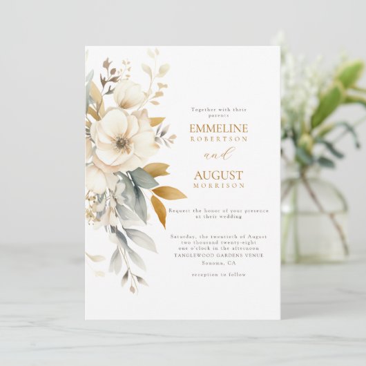 Rustieke Waterverf Boho Floral Wildflower bruiloft Kaart (Staand voorkant)