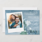 Rustieke Waterverf Bomen en Bergen Dusky Blue Save The Date (Voorkant)