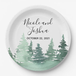 Rustieke waterverf bos bruiloft borden papieren bordje