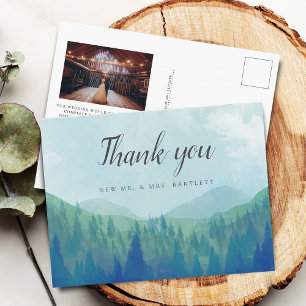 Rustieke Waterverf Bos Bruiloft Foto Dankjewel Briefkaart