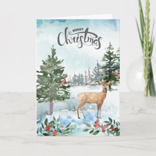Rustieke waterverf bos hert Kerstmis Kaart