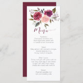 Rustieke Waterverf Bourgogne Roze Bloemen Menu Kaa (Voorkant / Achterkant)