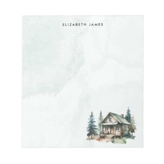 Rustieke Waterverf Cabin Green Forest gepersonalis Notitieblok (Voorkant)