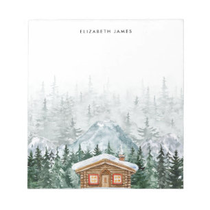 Rustieke Waterverf Cabin Green Forest gepersonalis Notitieblok