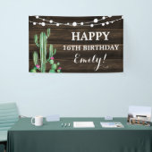 Rustieke Waterverf Cactus Barn Wood Verjaardag Spandoek (Beurs)