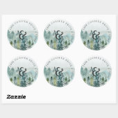 Rustieke Waterverf Dennen Monogram Bruiloft Ronde Sticker (Vel)