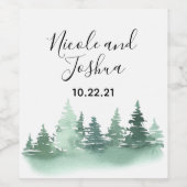 Rustieke waterverf dennenboom bos bruiloft wijn etiket (Enkel label)